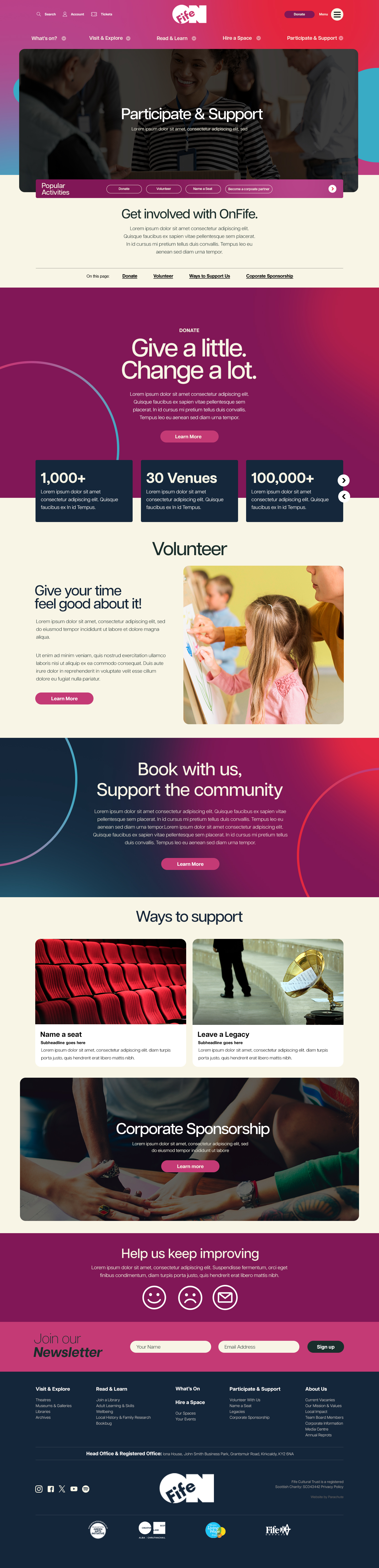 Participate & Support wireframe